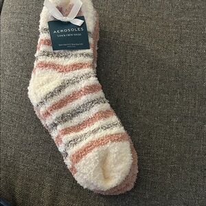 AEROSOLES Fuzzy Striped Socks - Pink, Gray, Cream